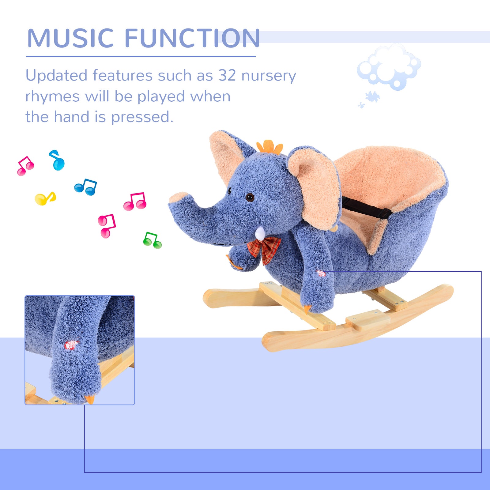 Rocking Horse Ride On Toy Seat Belt Safety Toddler Elephant Music
