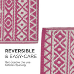 Luxury Outdoor Rug Waterproof Reversible For Garden Patio 100% Recycled, Pink Tia Aztec | 180cm x 270cm | Pink