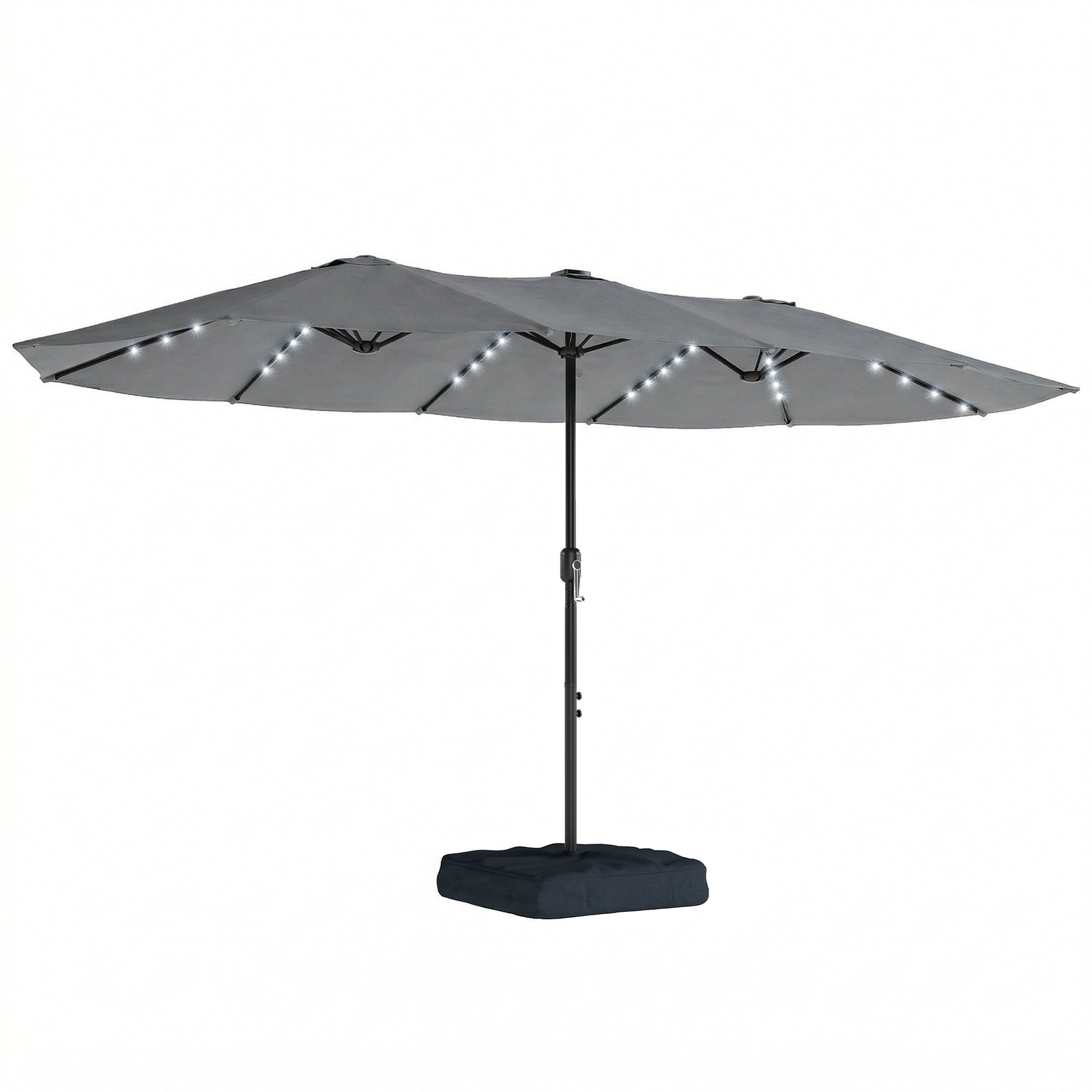 Double Sided Garden Parasol W/ 60 Solar Led Lights 4.5m | Grey