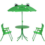 Kids Folding Picnic Table Chair Set Ladybug Pattern Outdoor W/ Parasol | Green
