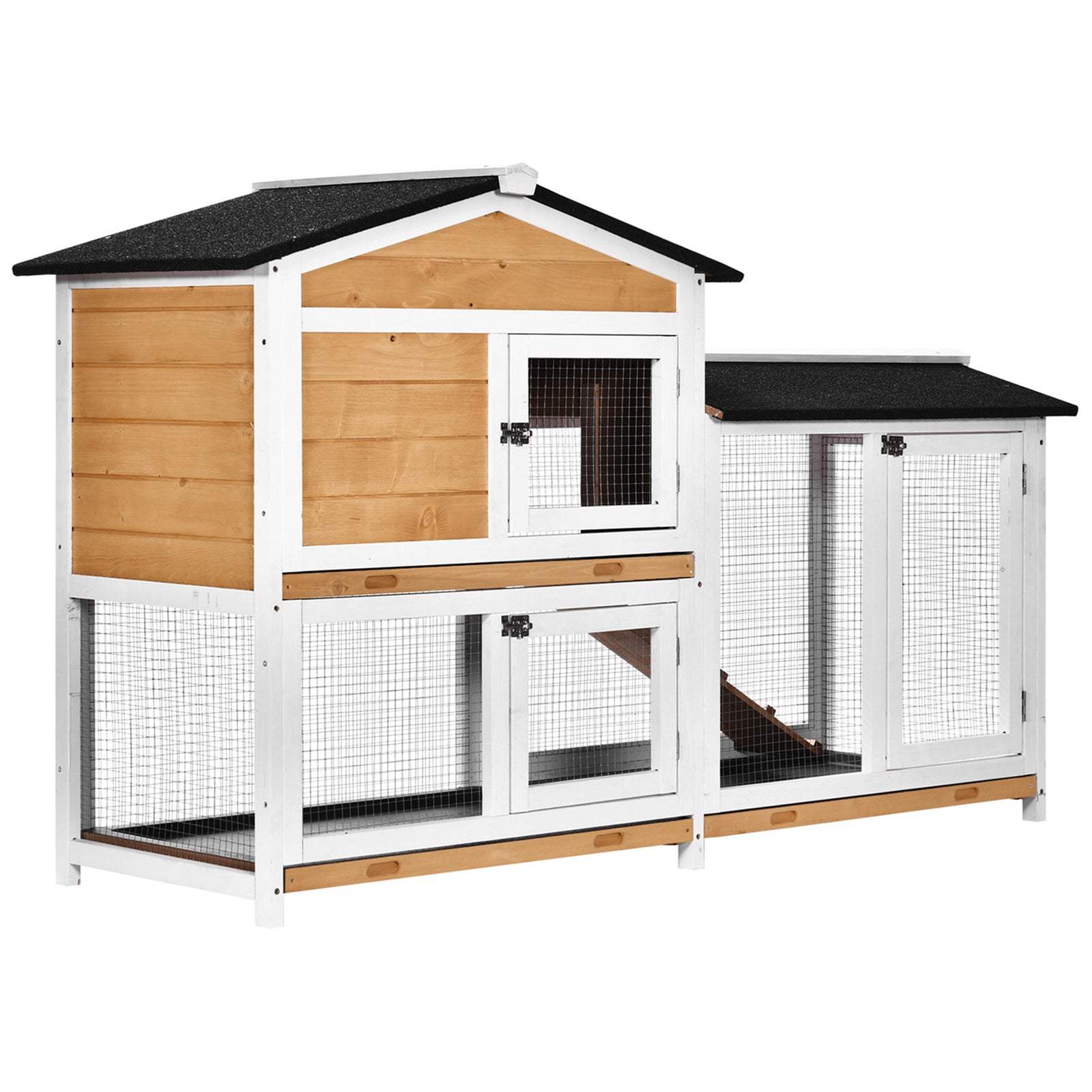 2-tier Wooden Rabbit Hutch Guinea Pig House Pet Cage Outdoor W/ Tray Ramp | Yellow