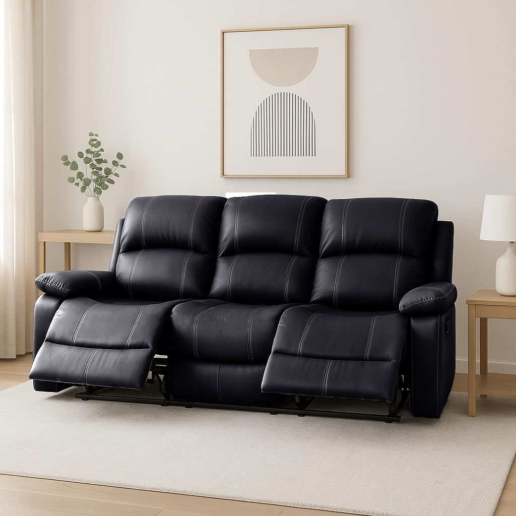 Manual Recliner Sofa 3 Seater Faux Leather | Black