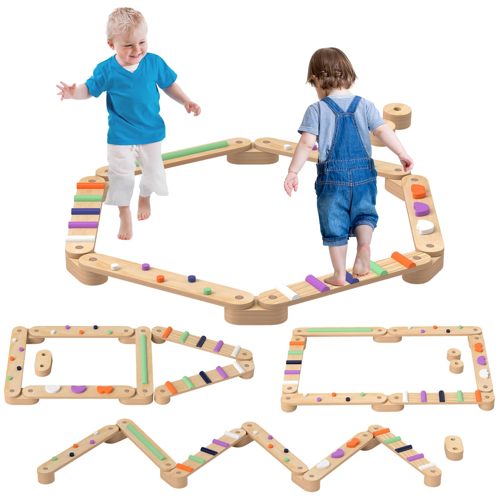 Aiyaplay Wooden Balance Beam For Kids 3-8 Years Indoor Outdoor Use