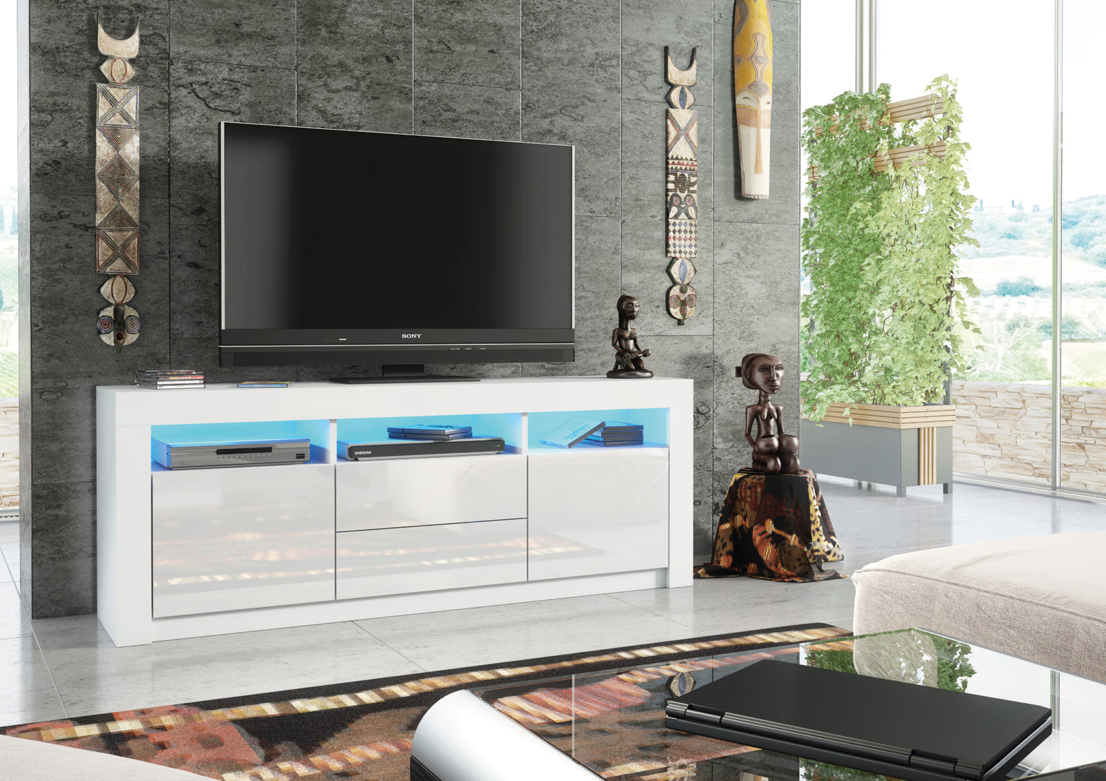 Shine Tv Unit 160cm With Led Lights | White