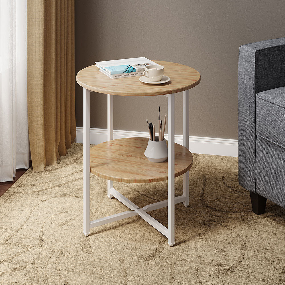 Small Round Coffee Table With 2 Tier | Natural