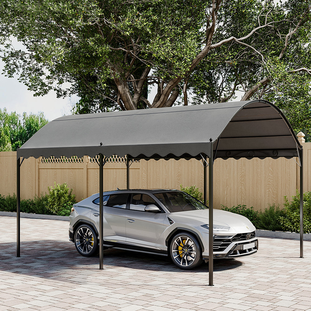 3x3m / 3x4m Arched Outdoor Pergola, Black Metal Frame With Curved Iron Design, Pu-coated Polyester Roof, 2.6m High | Large | Dark Gray