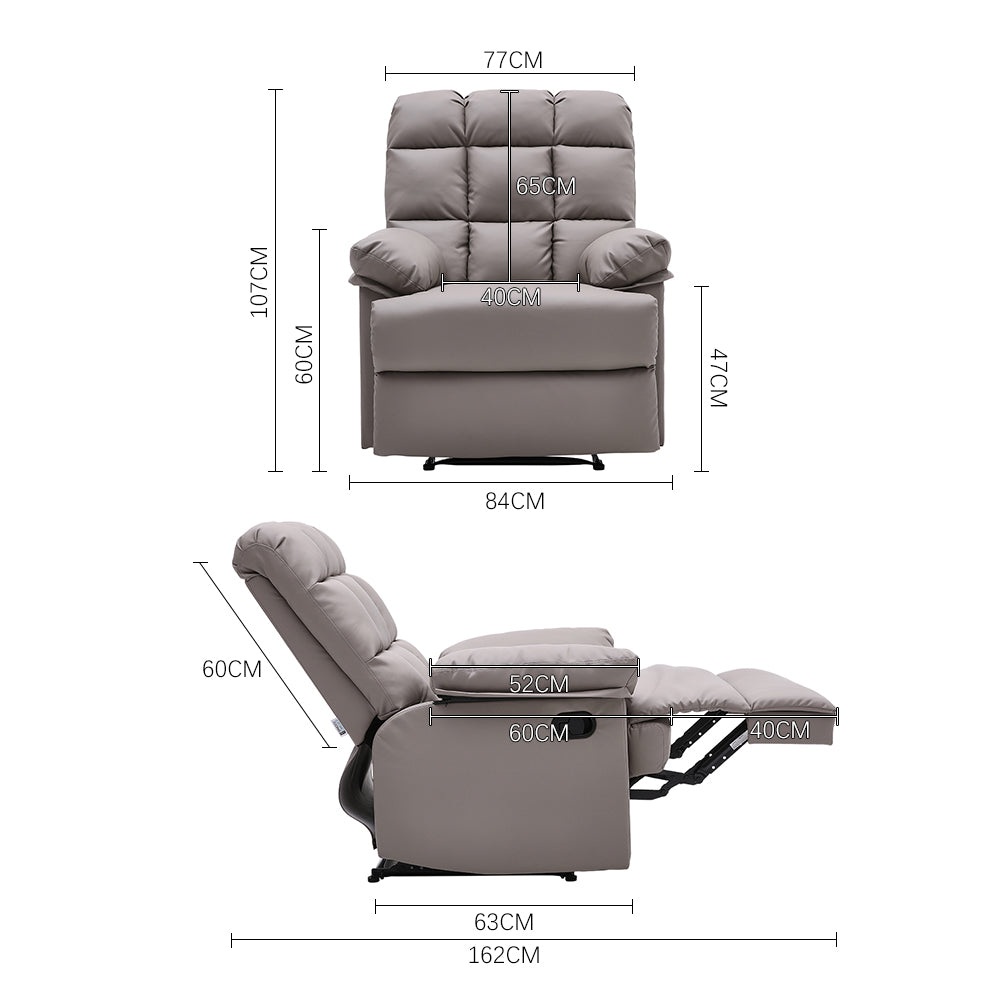 Faux Leather Recliner Armchair Modern Upholstered Lounge Chair With Adjustable Backrest & Footrest | Khaki