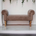 Solid Wood Mocha Faux Fur Bedroom Bench