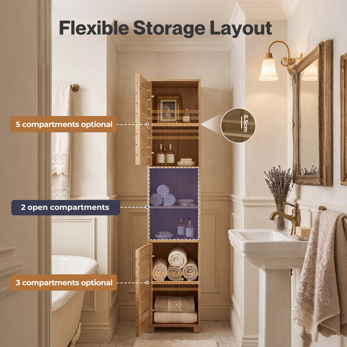 Bathroom Storage Cabinet Hallway Tall Cupboard Adjustable Shelf Oak