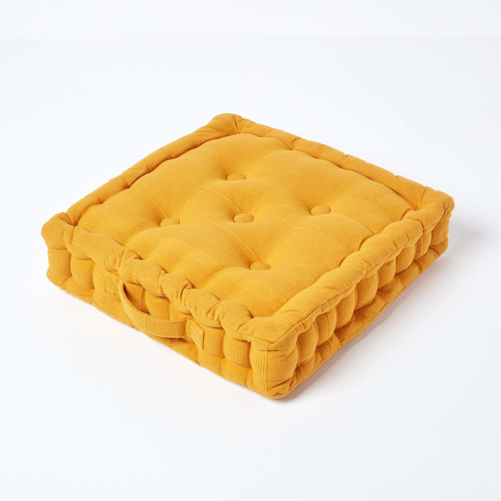 Rajput Ribbed Cotton Floor Cushion | 40cm x 40cm | Mustard