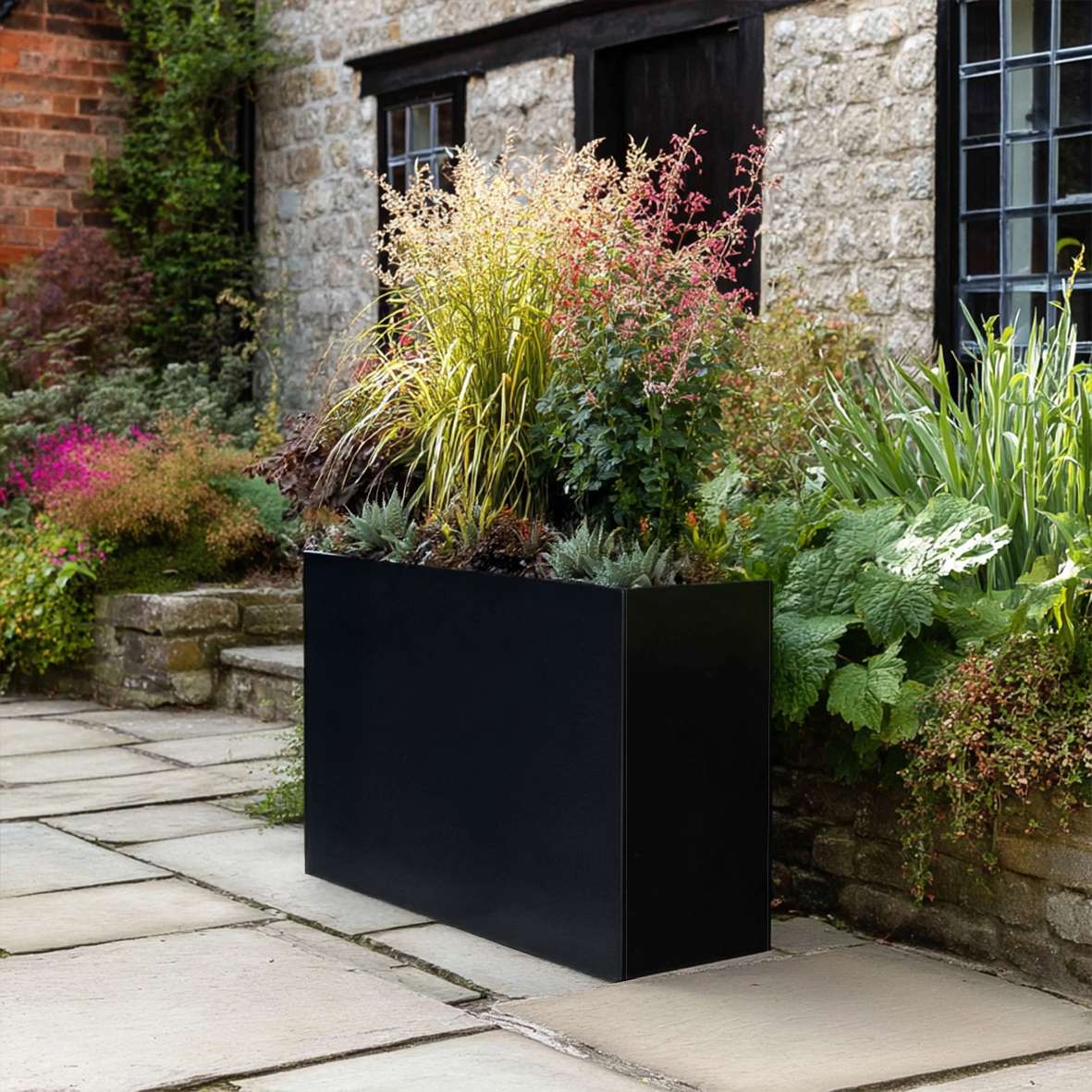 Galvanised Steel Metal Planter Trough Planter - 90cm X 82cm | Black