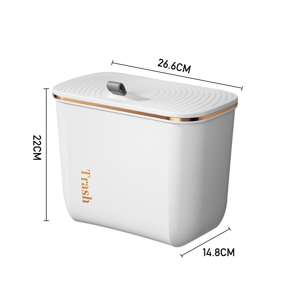 Kitchen Bathroom Hanging Waste Bin With Lid | Small | Pearl White