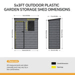 5x3ft Outdoor Plastic Storage Shed With Floor & Window, Lockable, Wood Grain Design