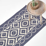 Halmstad Blue And White Scandi Style 100% Cotton Printed Rug | 200cm | Navy Blue