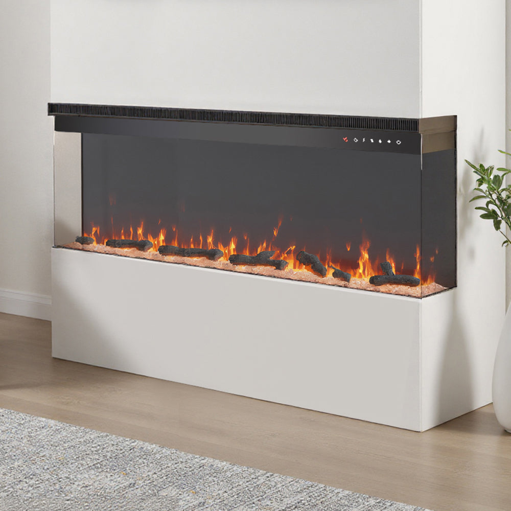 50 Inch 3-sided  Electric Fireplace Recessed & Freestanding Heater With Adjustable Flame, Remote Control, Timer & 12 Flame Colors