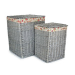 Grey Wash Square Laundry Basket With Garden Rose Lining