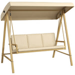 3 Seater Garden Swing Chair W/ Adjustable Canopy And Cushion | Beige