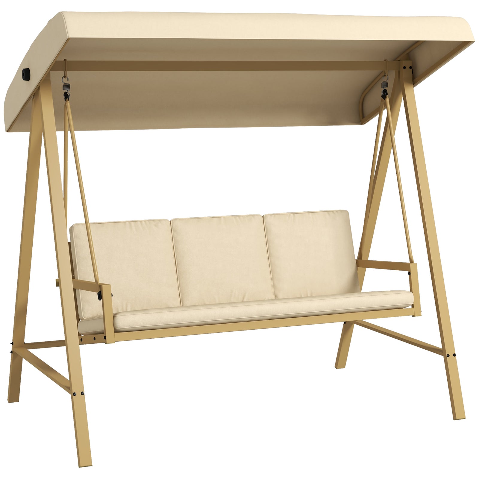 3 Seater Garden Swing Chair W/ Adjustable Canopy And Cushion | Beige