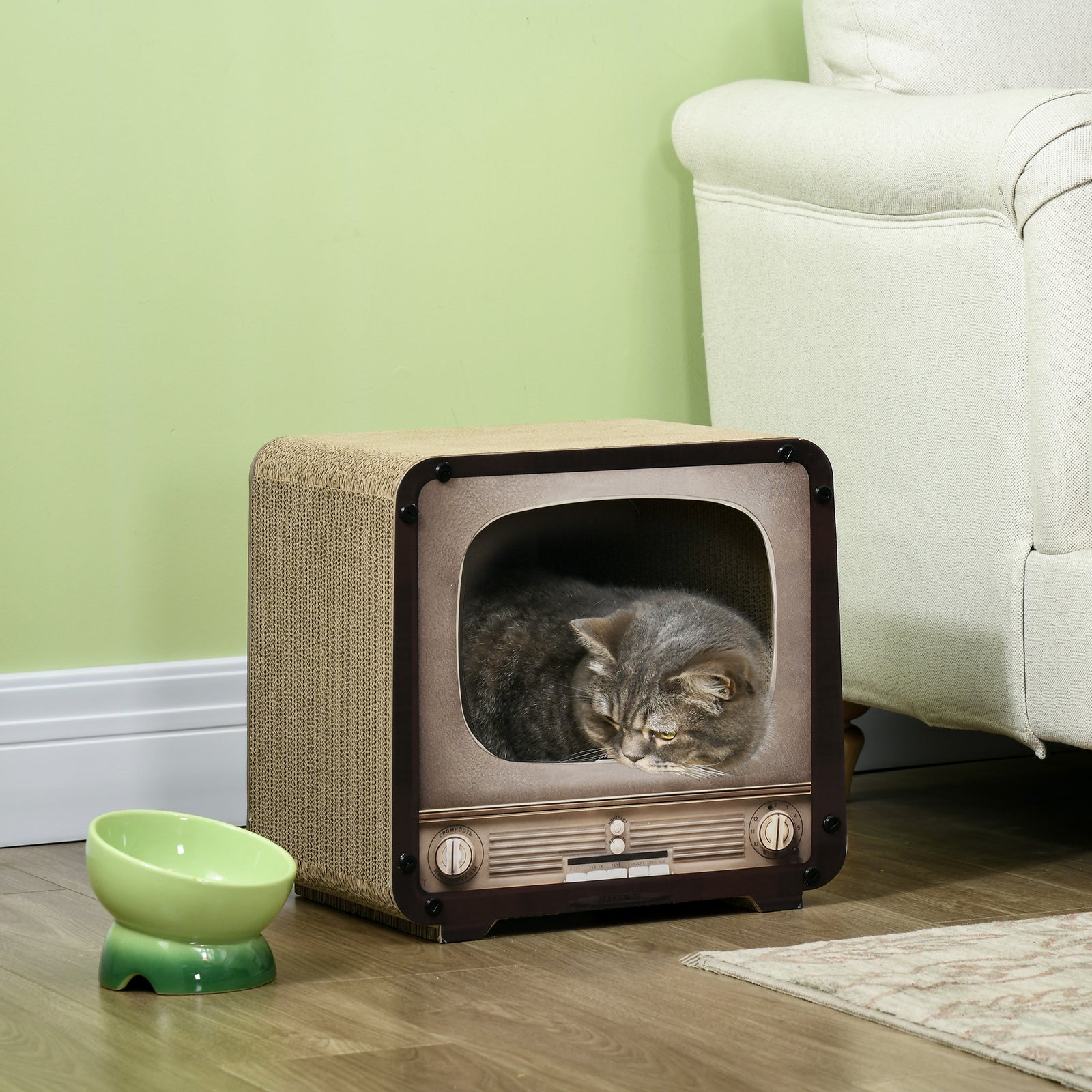 Tv Shape Cat Scratching Board With Catnip, For Indoor Cats, Brown