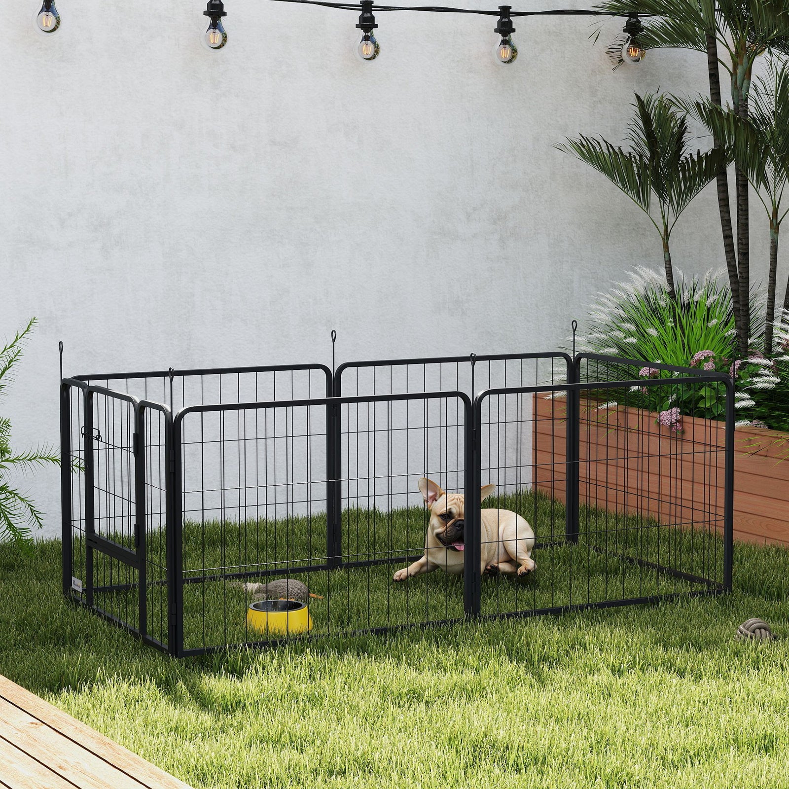 Dog Playpen, 6 Panels Puppy Pen Dog Playpen With Door | 60cm | Black