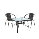 3 Pieces Bistro Set Tempered Glass Outdoor Coffee Table And Rattan Chairs