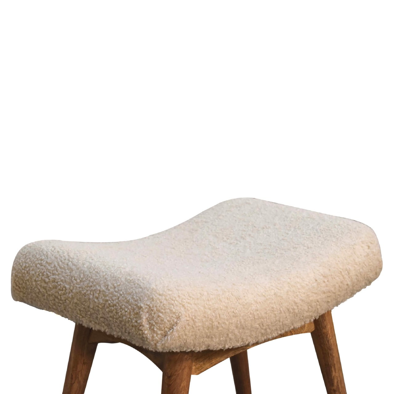 Solid Wood Boucle Cream Curved Bench