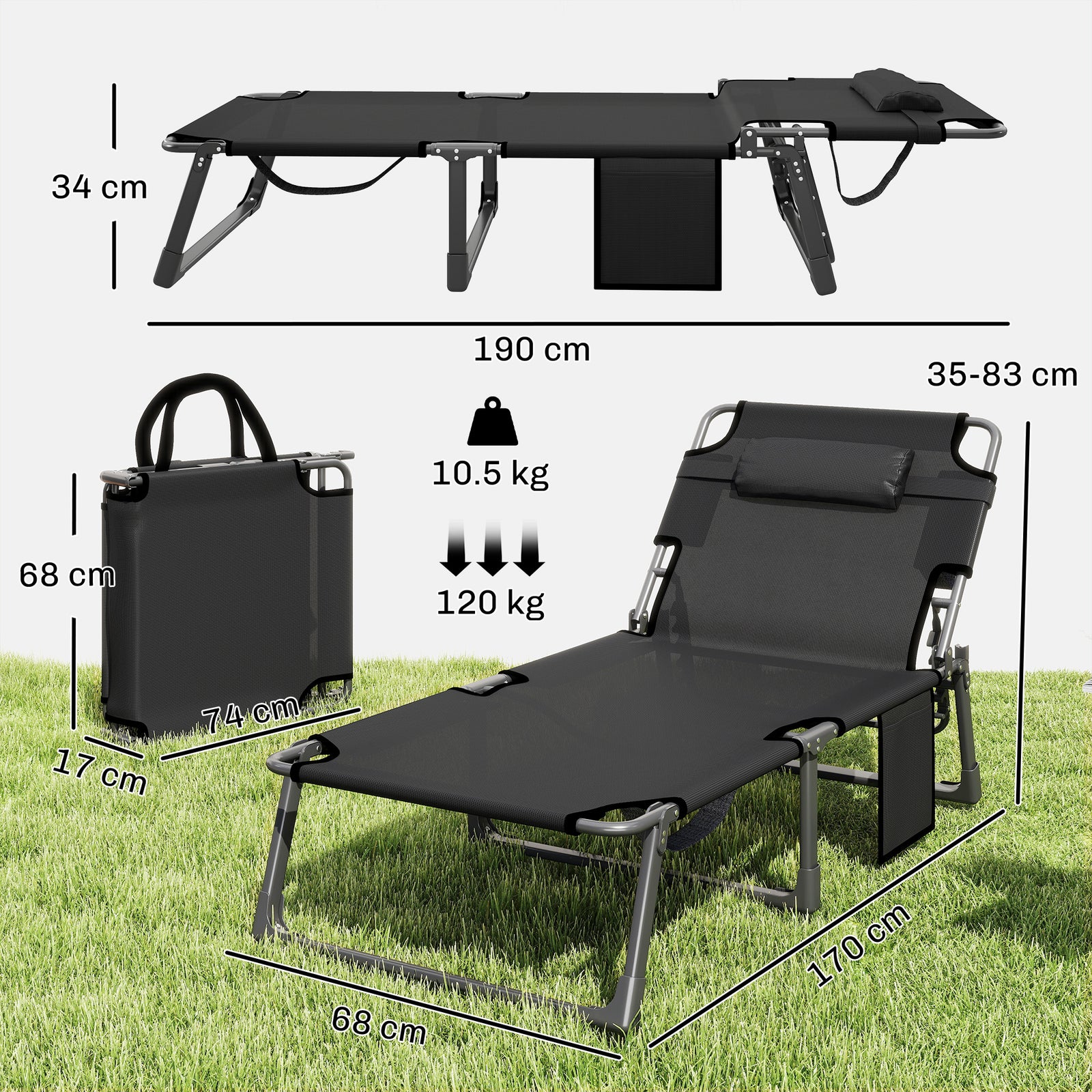 Folding Sun Lounger, Oversized Camping Bed | Set of 2 | Blue