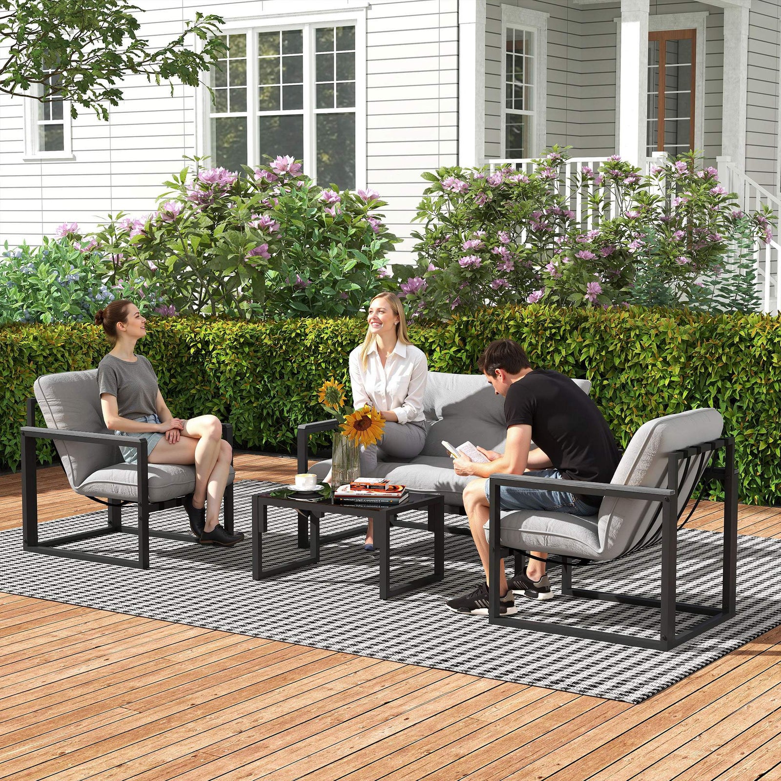 4pcs Outdoor Garden Furniture Set | Dark Grey