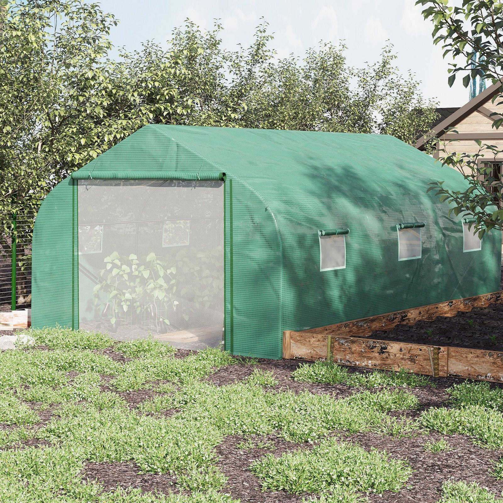 4.5x3x2m Tunnel Greenhouse W/ Roll Up Door