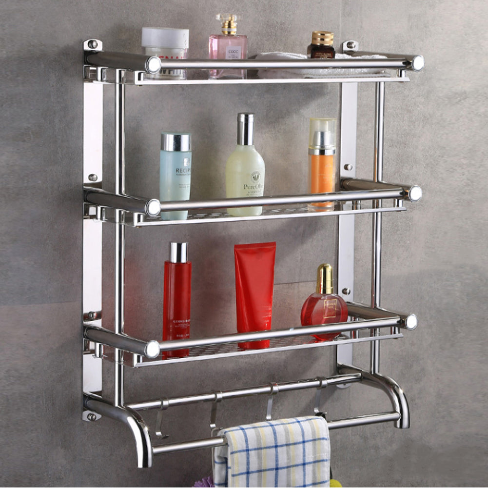3 Tiers Stainless Steel Bathroom Shelf Storage Toilet Shelf Organizer Wall Mounted