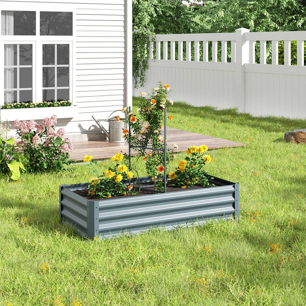 Outdoor Galvanized Steel Garden Bed Garden Planter Plant For Vegetables Flowers Herb | Grey