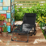 Folding Sun Lounger With 5-level Reclining Back, Side Table | Black