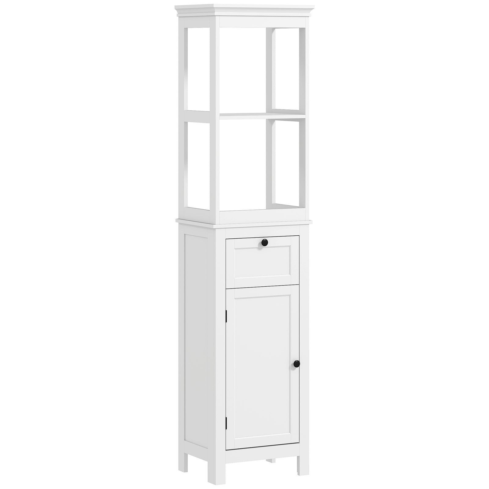 Slim Bathroom Storage Cabinet With Open Shelves And Drawer