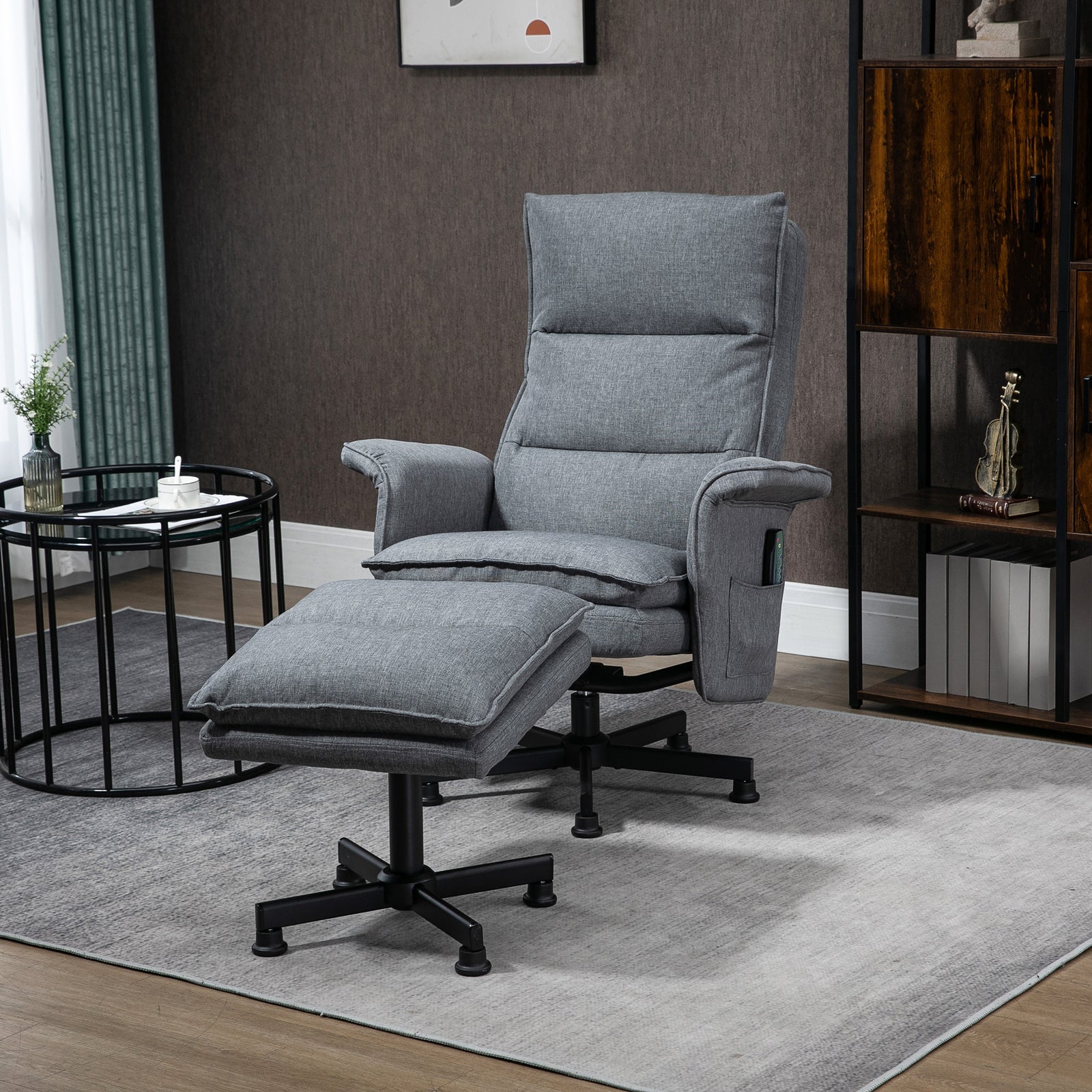 Swivel Recliner Chair W/footstool Massage Points Remote