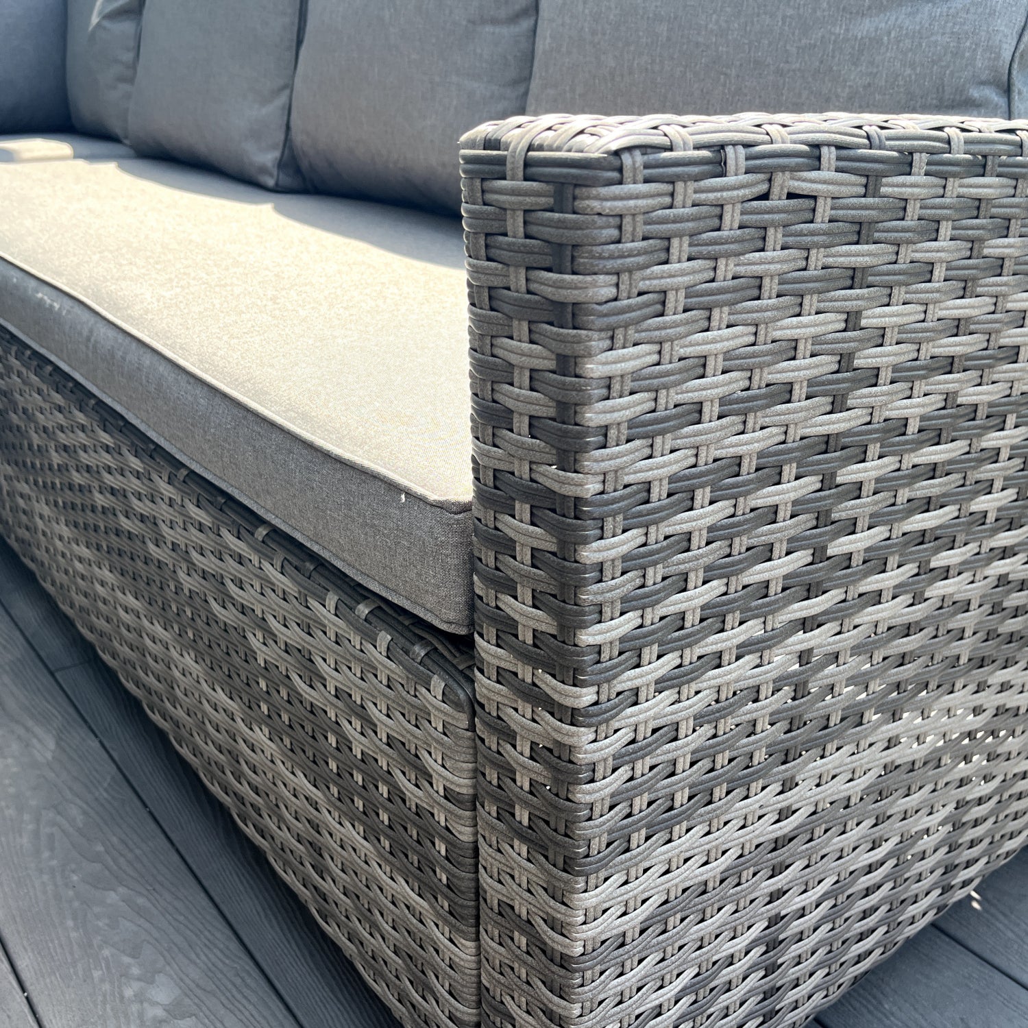 The Croft 8 Seat Corner Gas Firepit Rattan Dining Set | Dark Grey