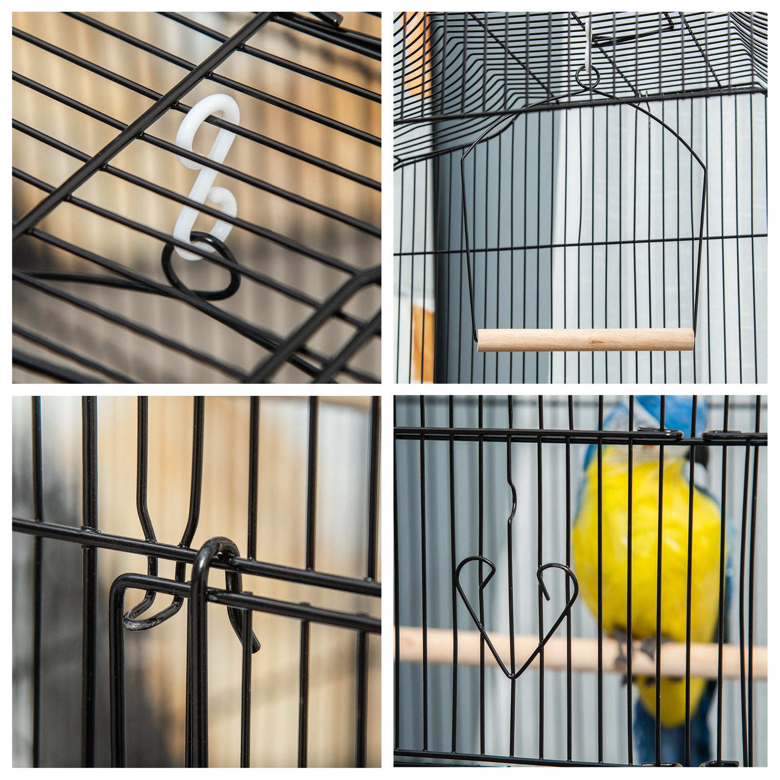 92cm Large Bird Cage With Perches, Food Bowls, Swing | Black
