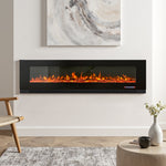 72 inch Black Electric Fireplace, Wall Mounted Or Recessed With 12 Flame Colors & Freestanding Legs