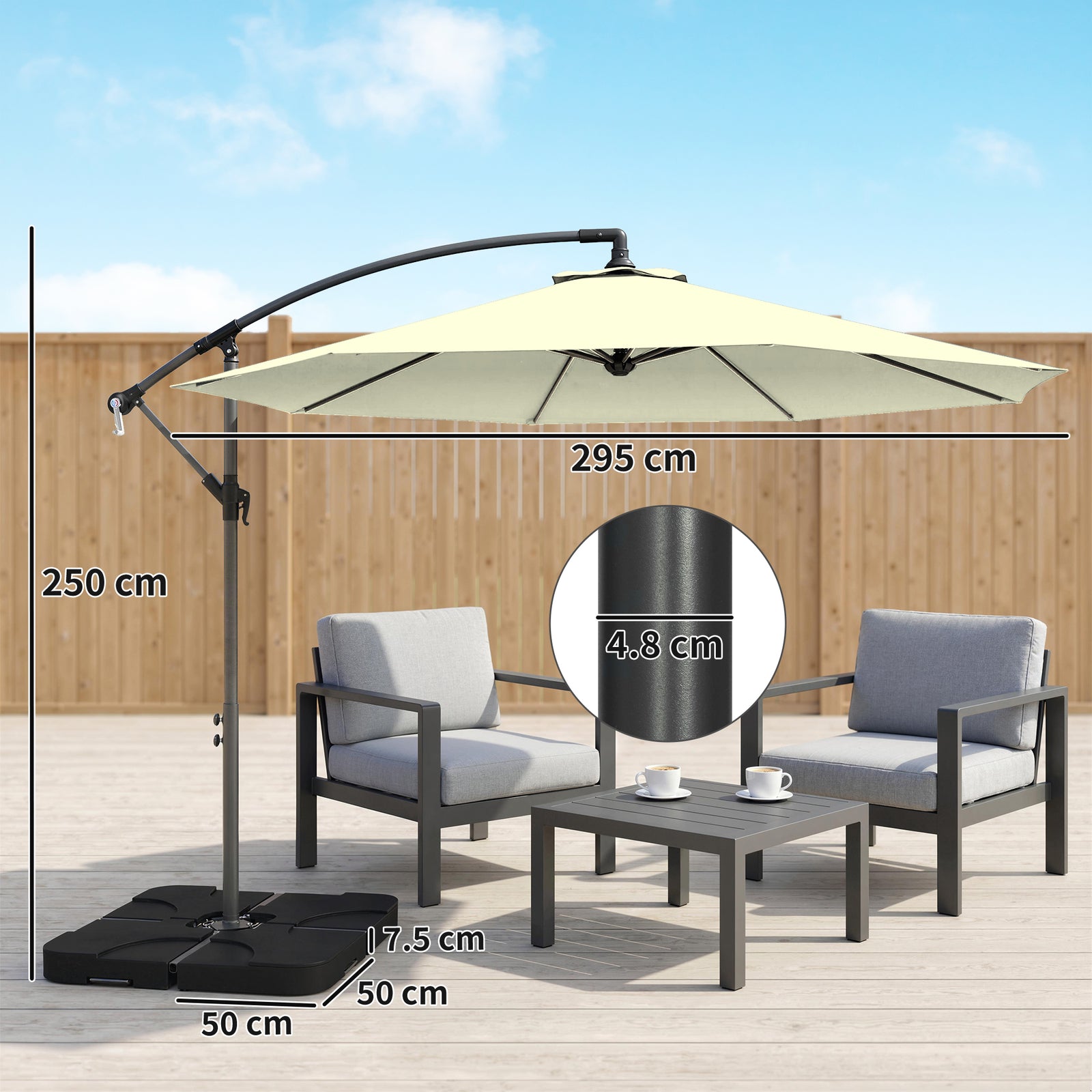 3(m) Banana Parasol Cantilever Umbrella Garden W/ Base Weights | Beige
