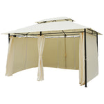 3 X 4m Outdoor 2-tier Steel Frame Gazebo W/ Curtains Outdoor | Beige