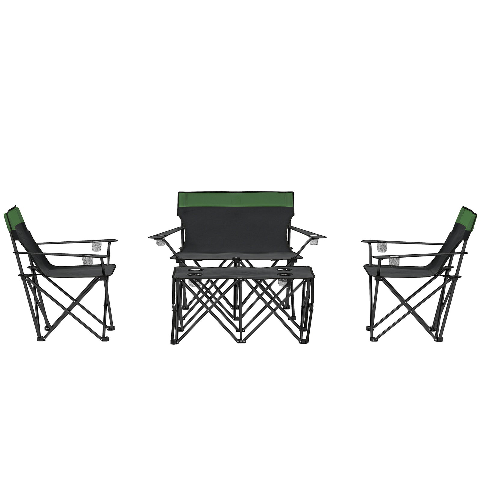 4-piece Foldable Camping Table & Chairs Set, Olive Green