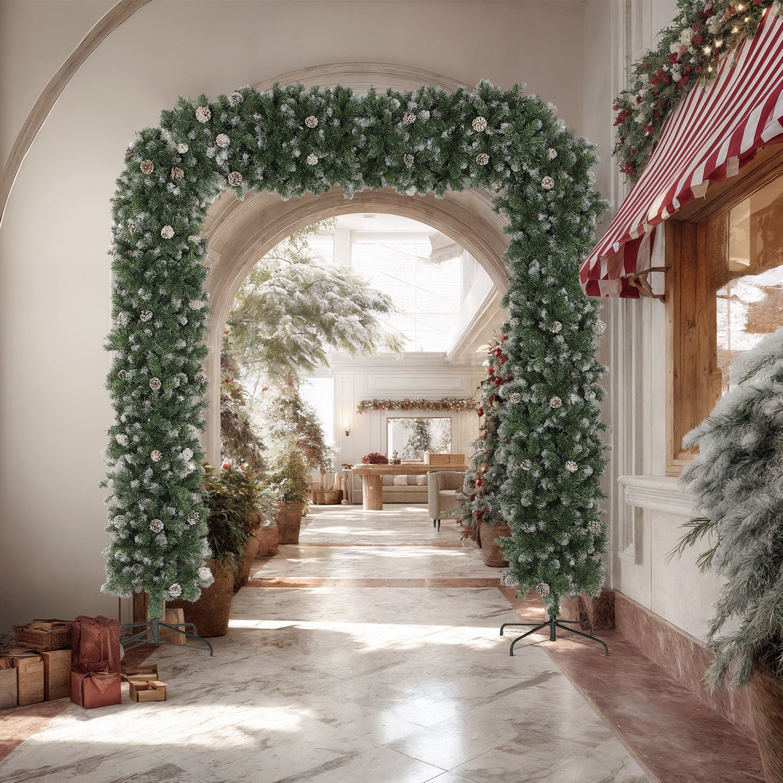 8.2 Ft Snow Frosted Christmas Tree Arch, Doorway Decor With 2100 Tips