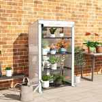4 Tier Lean-to Mini Greenhouse W/ Reinforced Pe Cover | Green