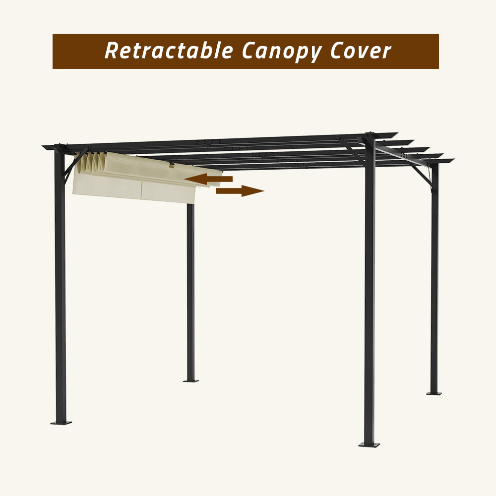 3m X 3m Outdoor Retractable Steel Pergola With Canopy | One Size