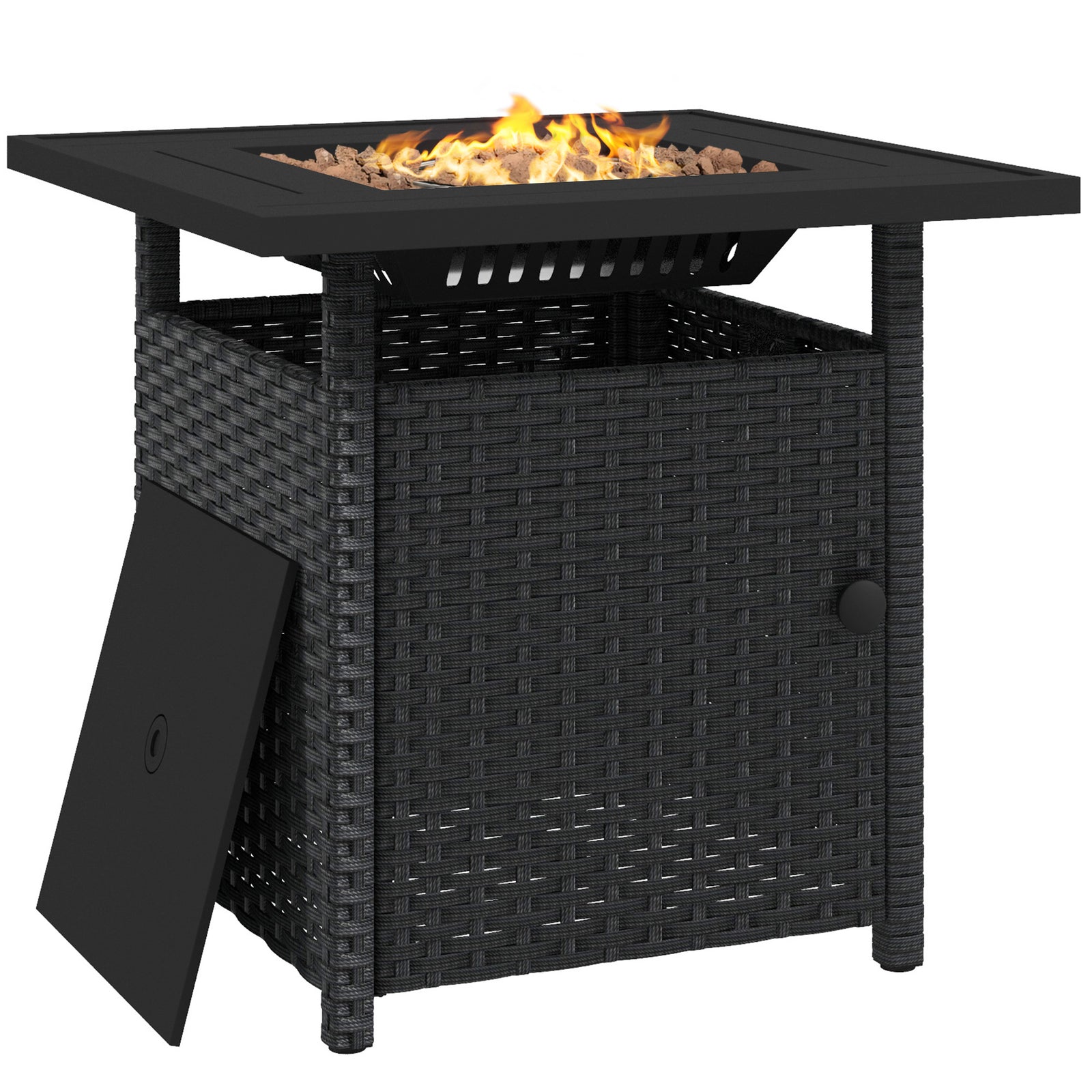 72.5cm Pe Rattan Fire Pit Table For Garden With Rain Cover | Black