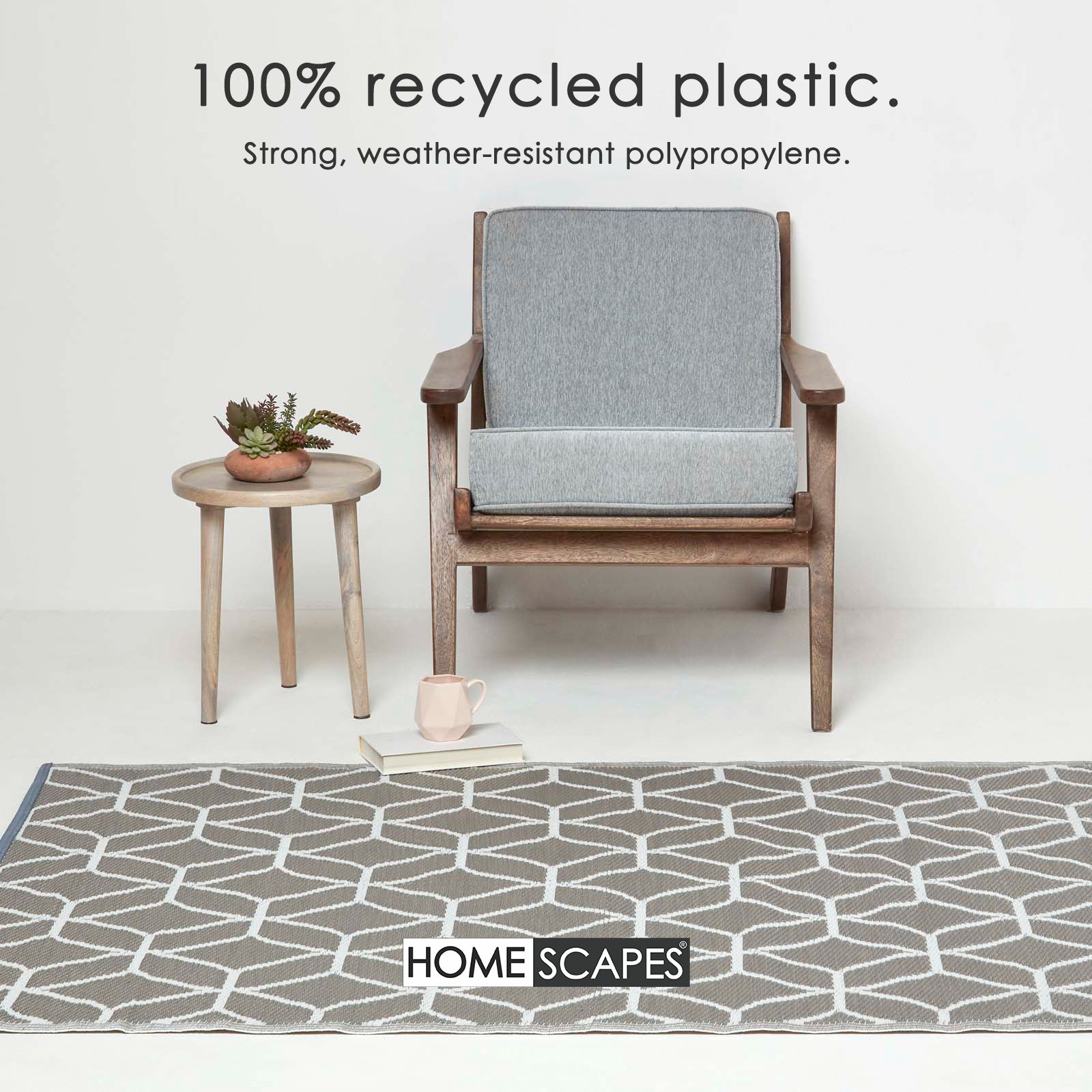 Luxury Outdoor Rug Waterproof Reversible Round For Garden Patio, Grey Geometric