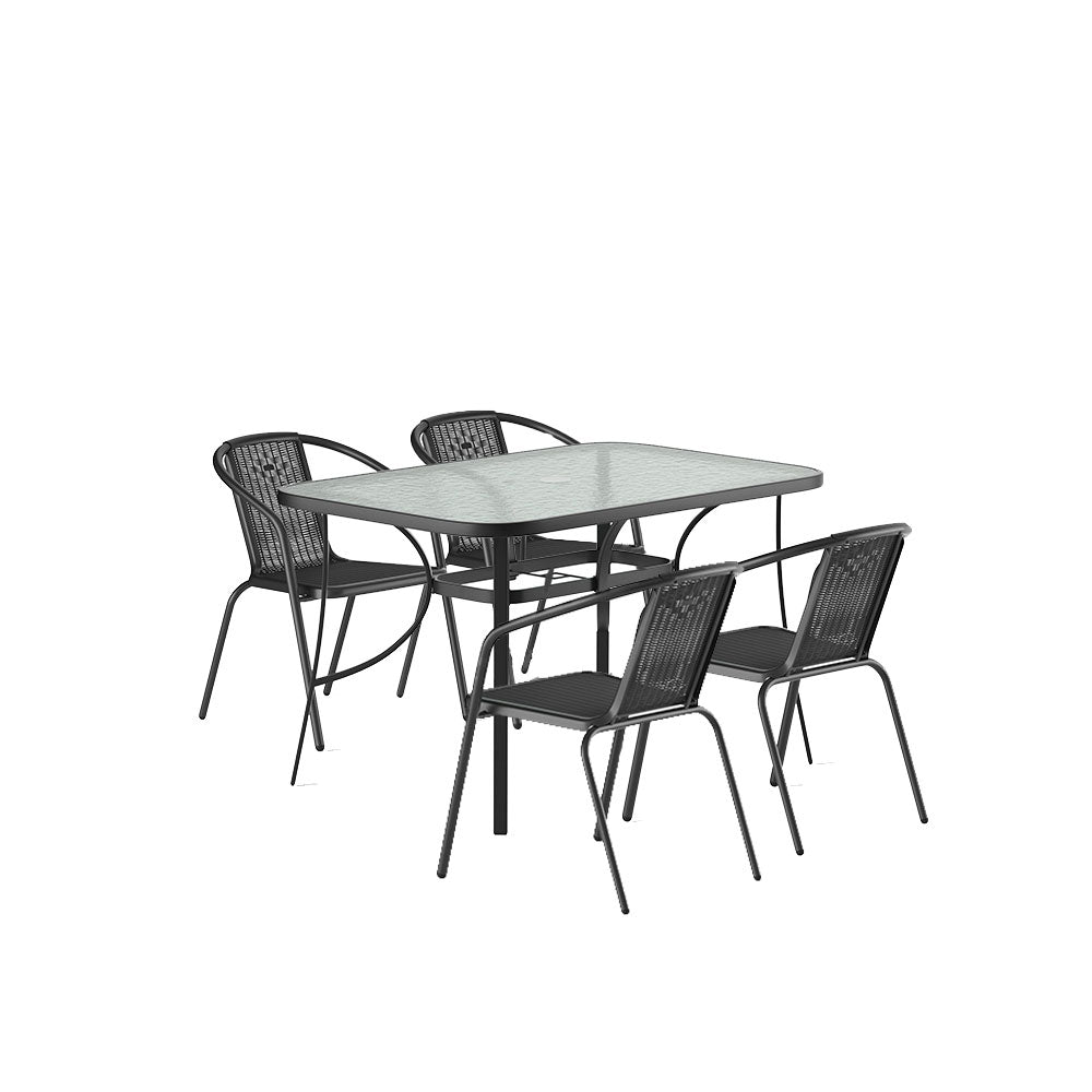 5 Pieces Garden Dining Set Tempered Glass Outdoor Coffee Table And Chairs Set