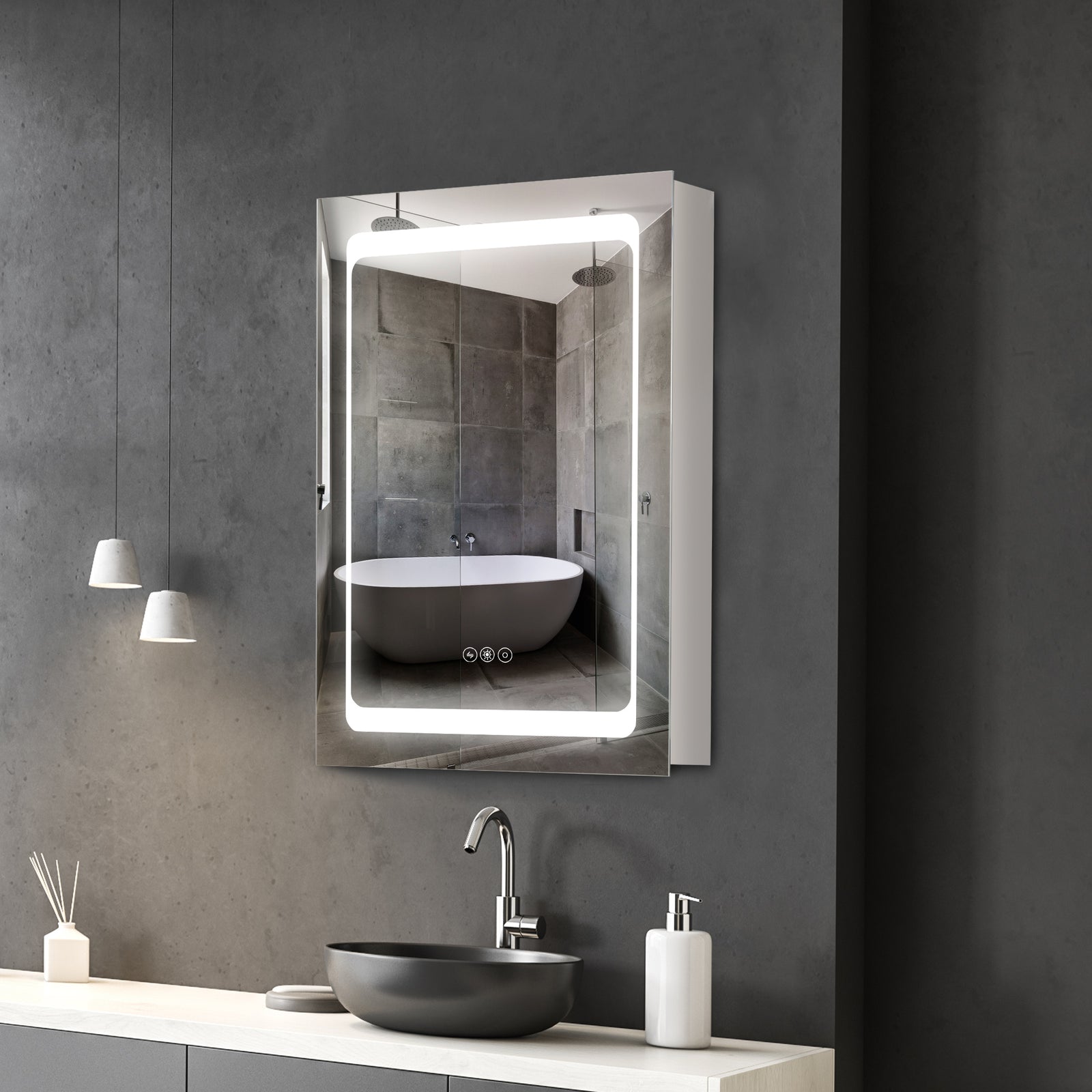Led Lighted Bathroom Mirror Cabinet With Shelves