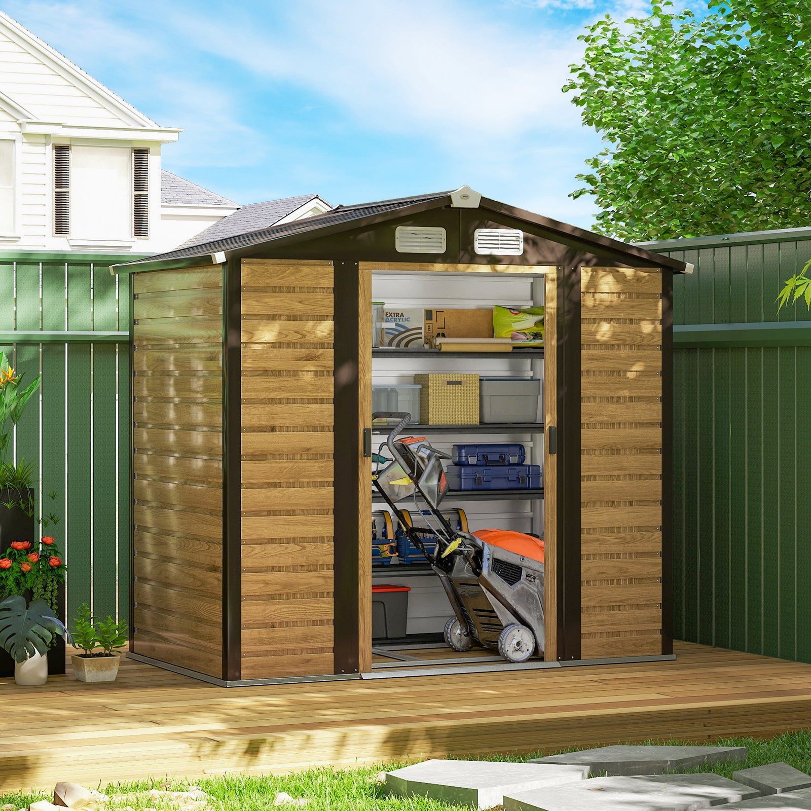 7 X 4ft Upgraded Metal Shed With Lock, Easy To Assemble | Oak