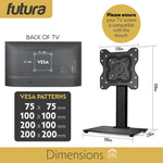 Universal Tv Stand 17 To 55 Inch Tvs, Swivel, Rotation & Height Adjustable, 20kg Load, Max Vesa 200x200mm Glass Base