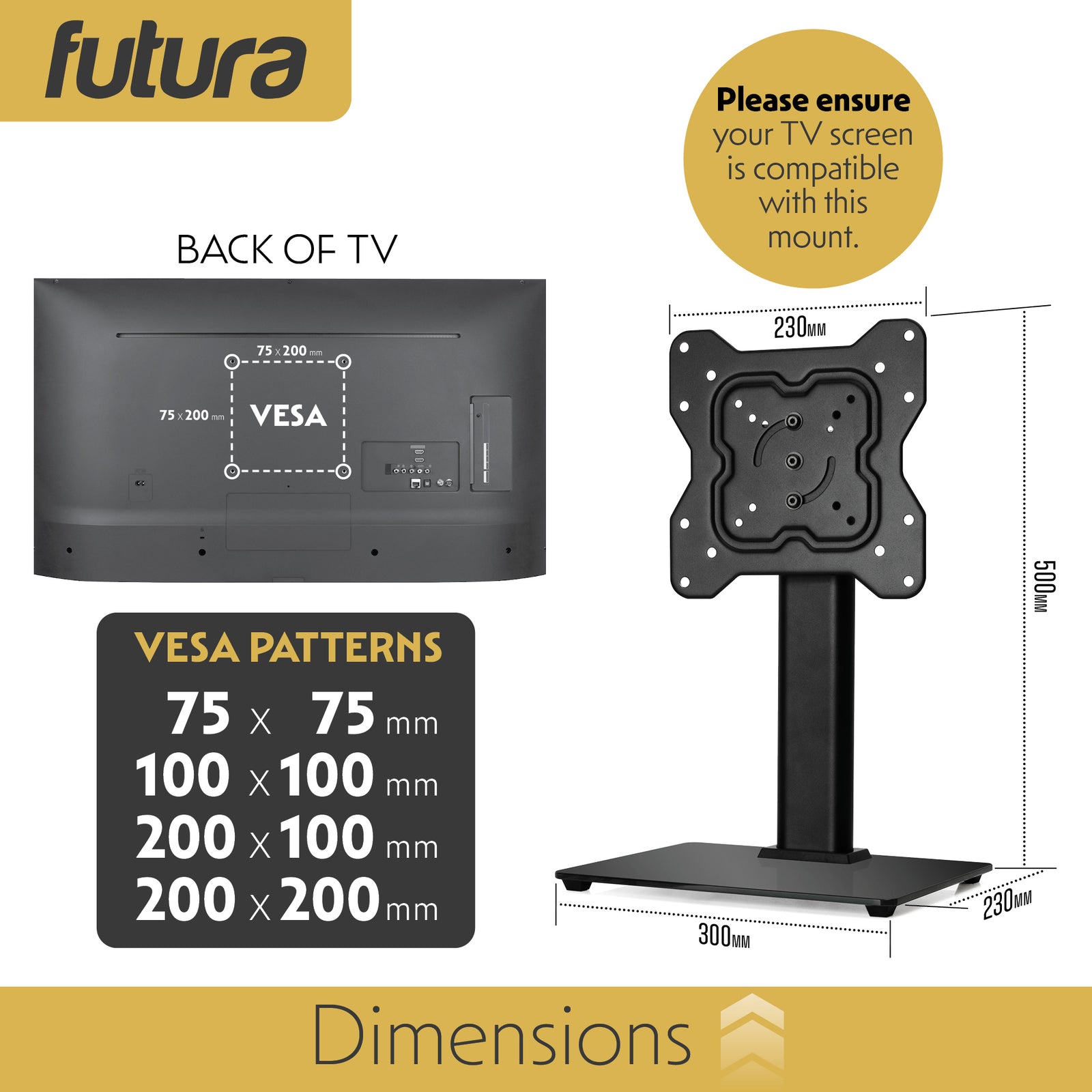 Universal Tv Stand 17 To 55 Inch Tvs, Swivel, Rotation & Height Adjustable, 20kg Load, Max Vesa 200x200mm Glass Base